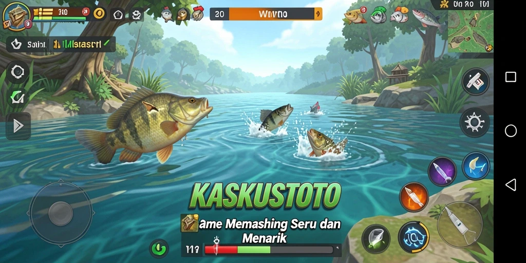Screenshot gameplay KASKUSTOTO menunjukkan aksi memancing yang mendebarkan.