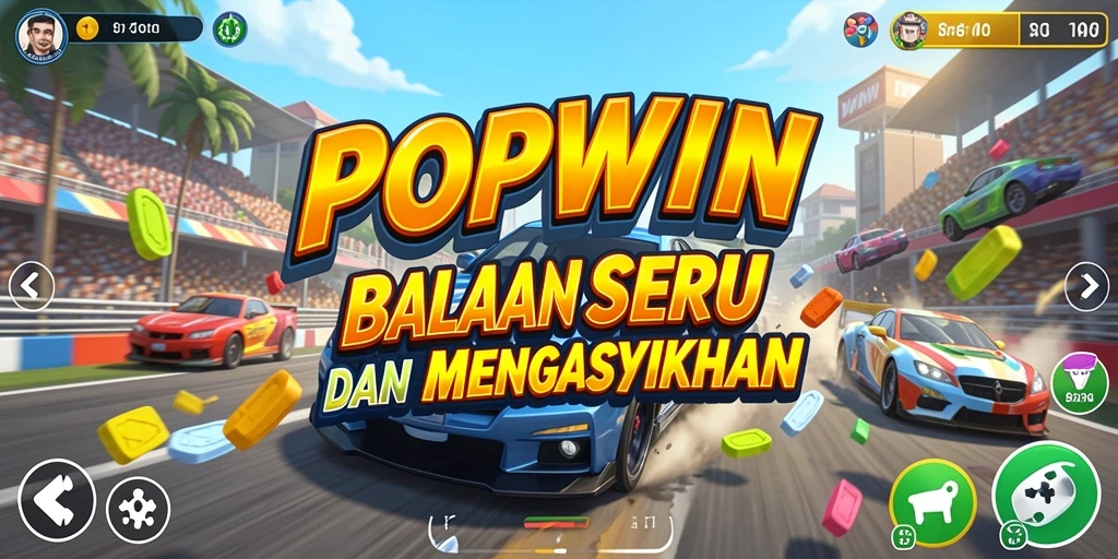 Tampilan gameplay Racing POPWIN yang seru dan mendebarkan.