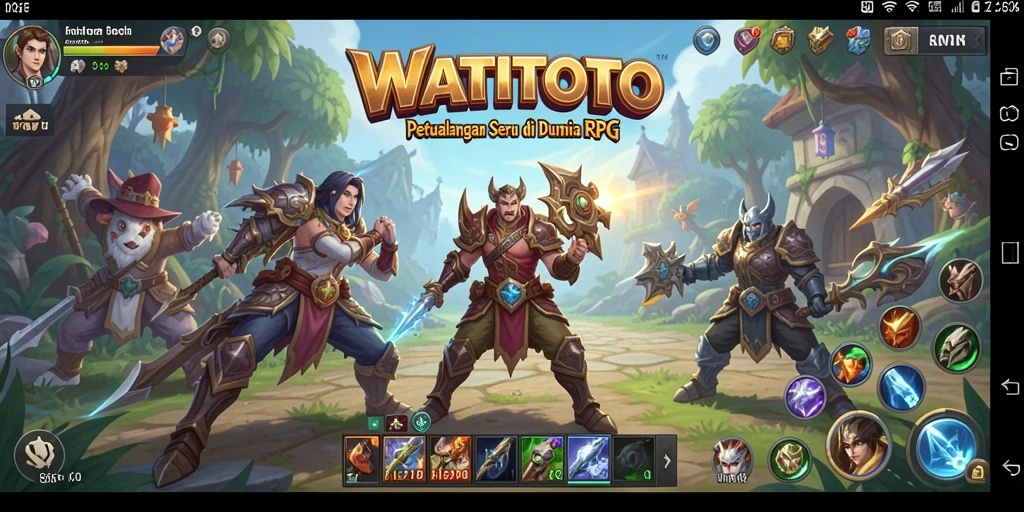 Tangkapan layar gameplay WATITOTO menampilkan pertarungan seru di dunia fantasi.