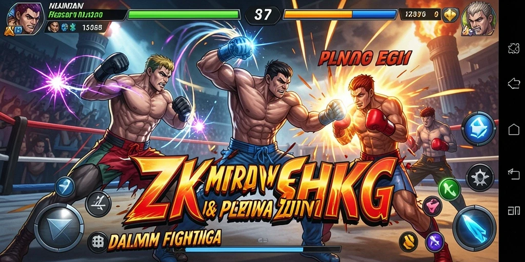 Screenshot ZK7 menampilkan pertarungan seru dengan karakter yang kuat.